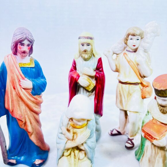 Vintage Hand-Painted Ceramic Nativity Scene Set Of 8 Figurines Holy Family Faith - Picture 2 of 8